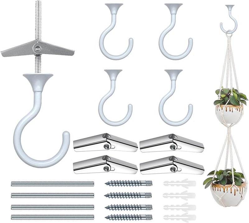 Evsteluo 4 Sets Heavy Duty Swag Ceiling Hooks with Hardware for Hanging Plants, Cavity Wall Fixing, Easy Installation, Holds Up to 30lbs, Ideal for Home & Garden (4 Sets, White) - Image 1